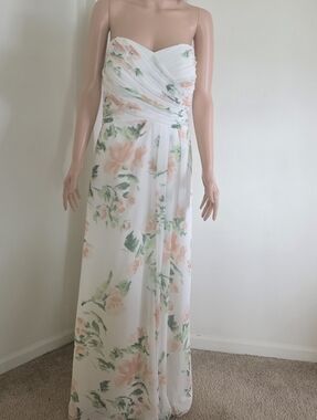 Camille La Vie Floral Chiffon Gown Ivory/Blush Strapless Size 14